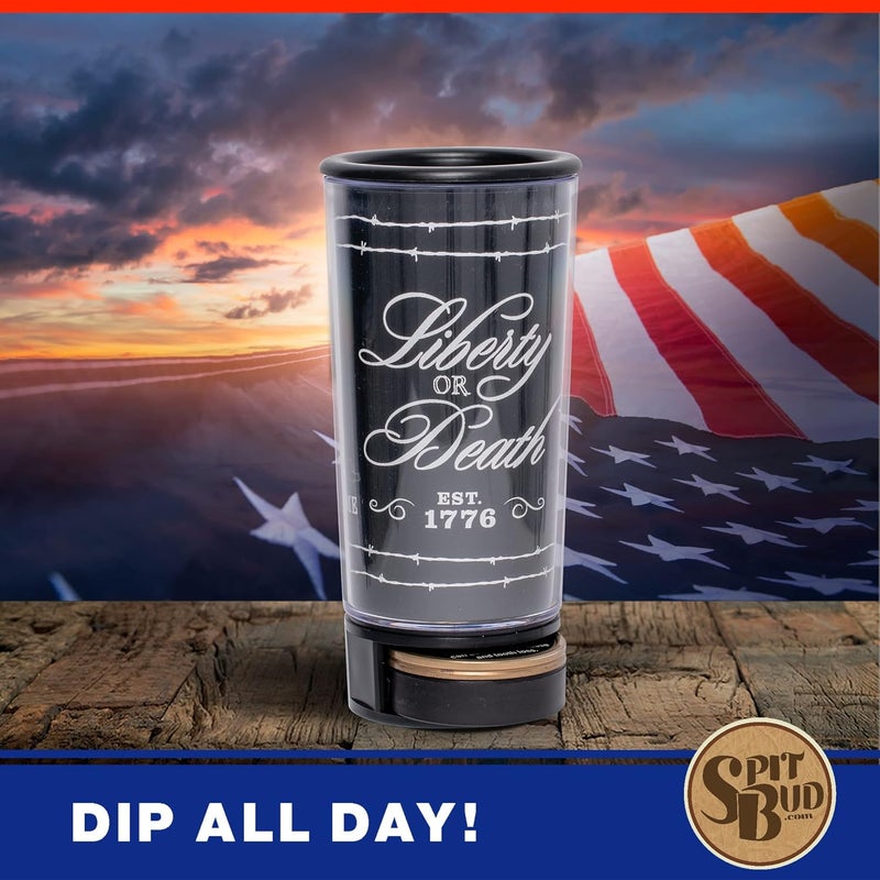 Spit Bud Liberty or Death #1 The Ultimate Spittoon for Chew - Portable Dip & Snuff Cup with Lid, Pop Tab, Spill-Proof Funnel, Can Cutter & Holder - Fit in Cup Holders - Holds 8oz - Made in USA - Image 3